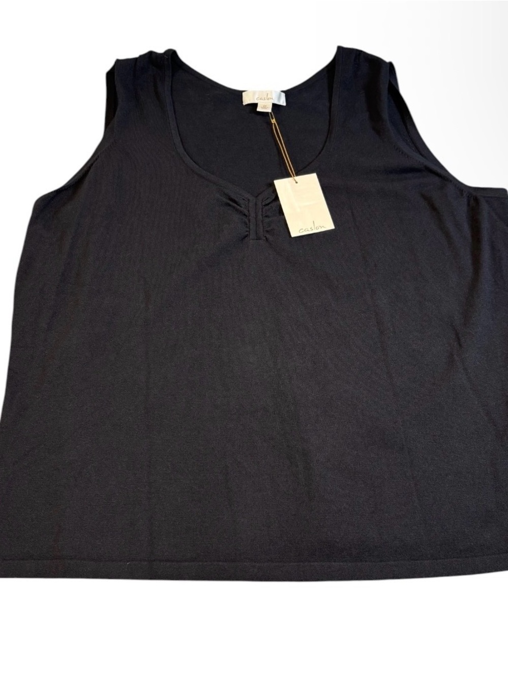 Caslon Nordstrom Black Ruched V Neck Tank Top 2X Plus Rayon Blend NWT - Picture 3 of 11